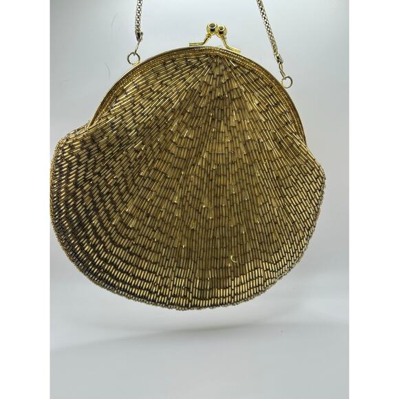 LA REGALE LTD Beaded Kisslock Frame Evening Bag Gold Chain Strap - Picture 5 of 13